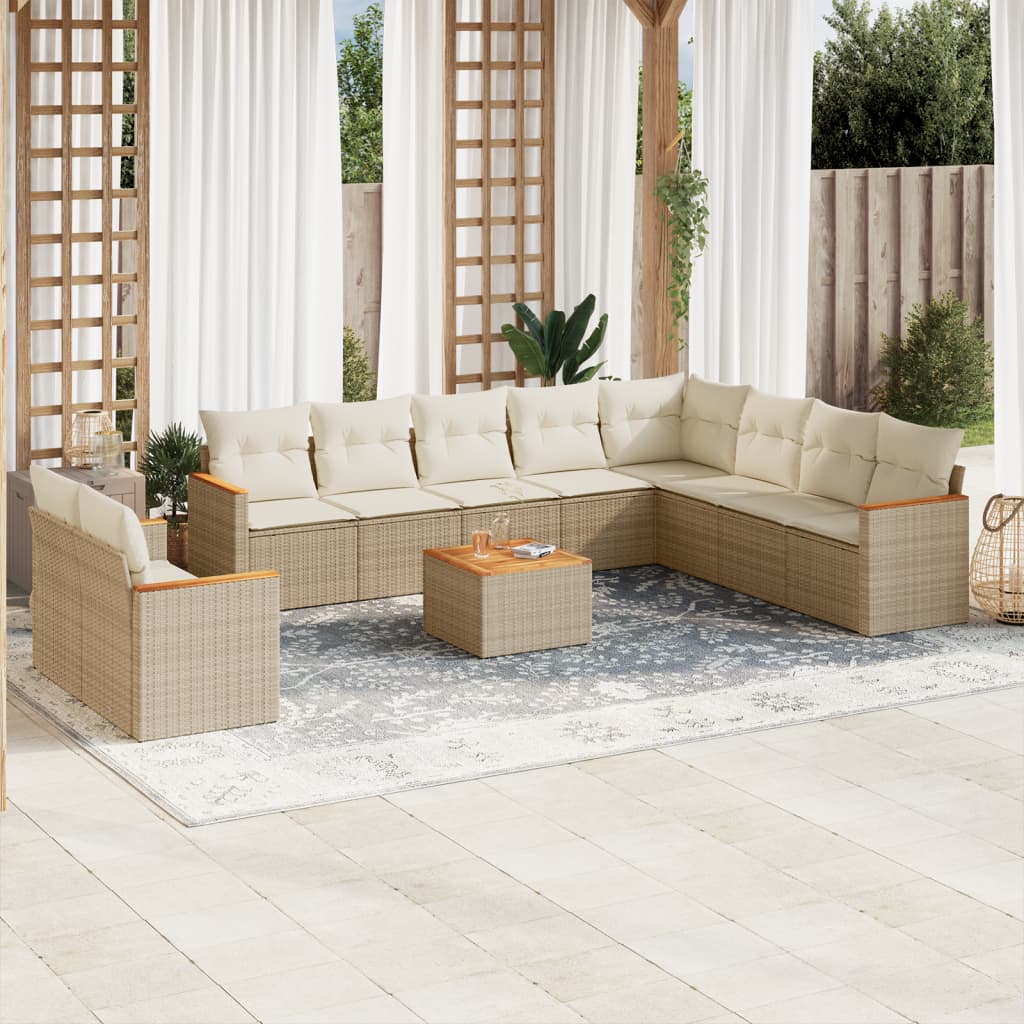 JUNG Vida 11-tlg. Garten-Sofagarnitur mit Kissen Beige Poly Rattan