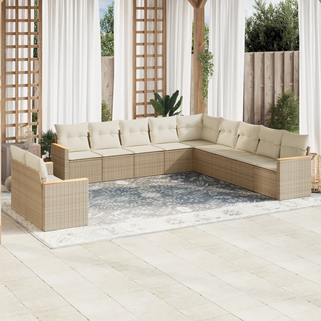 JUNG Vida 11-tlg. Garten-Sofagarnitur mit Kissen Beige Poly Rattan