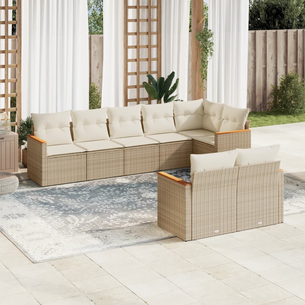 JUNG Vida 8-tlg. Garten-Sofagarnitur mit Kissen Beige Poly Rattan