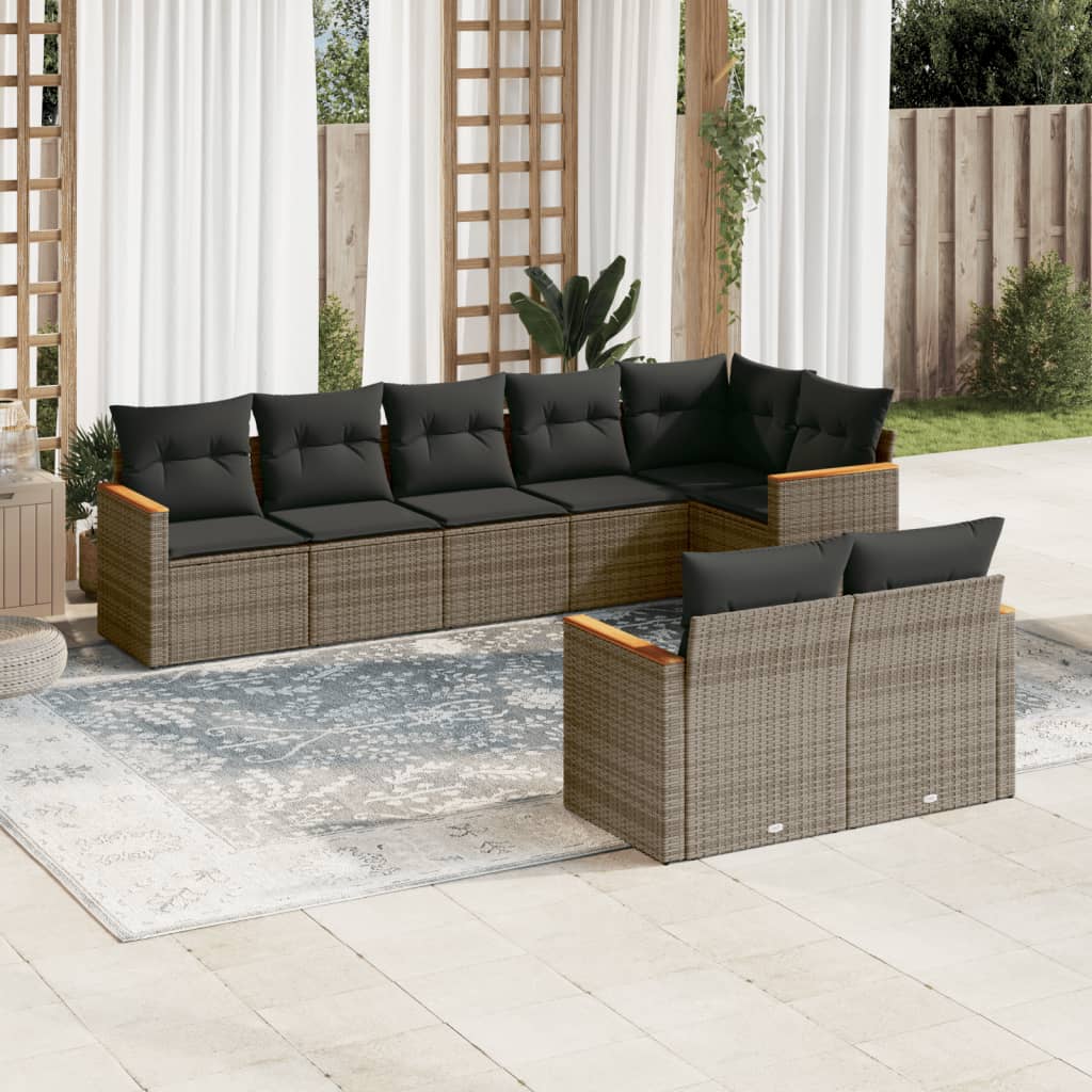 JUNG Vida 8-tlg. Garten-Sofagarnitur mit Kissen Grau Poly Rattan