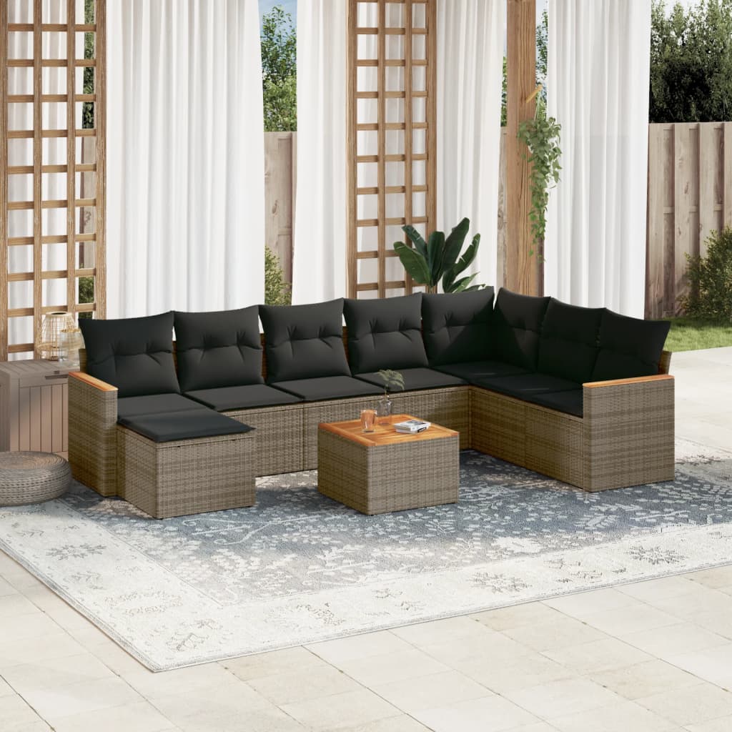 JUNG Vida 9-tlg. Garten-Sofagarnitur mit Kissen Grau Poly Rattan
