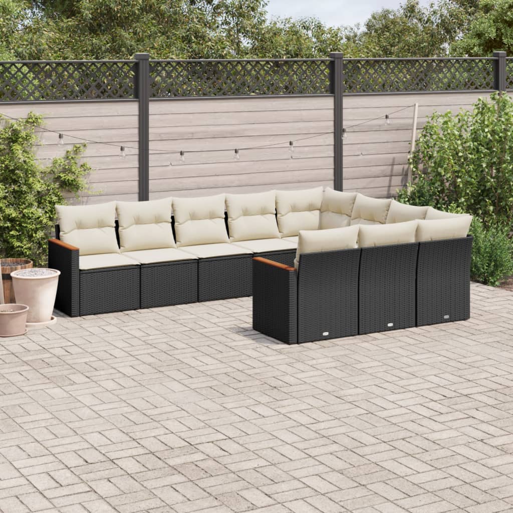 JUNG Vida 10-tlg. Garten-Sofagarnitur mit Kissen Schwarz Poly Rattan