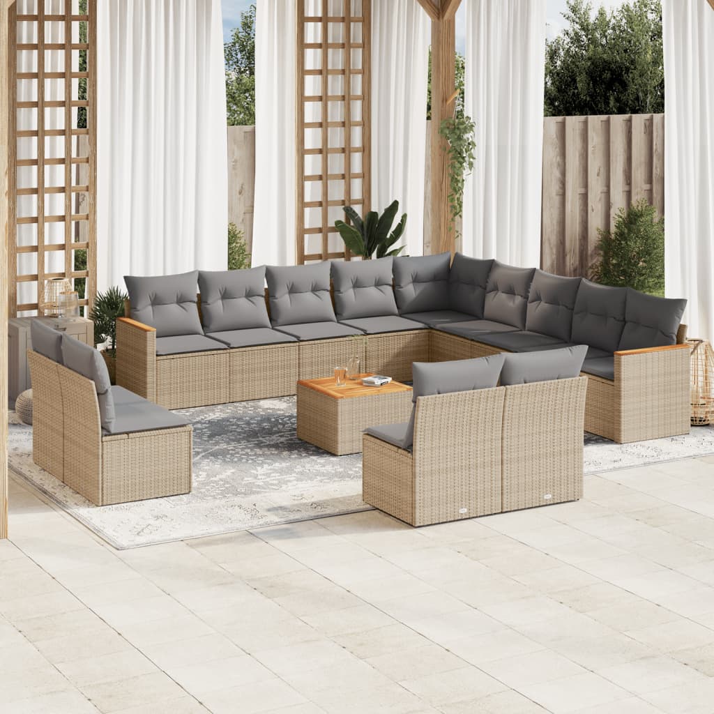 JUNG Vida 14-tlg. Garten-Sofagarnitur mit Kissen Beige Poly Rattan