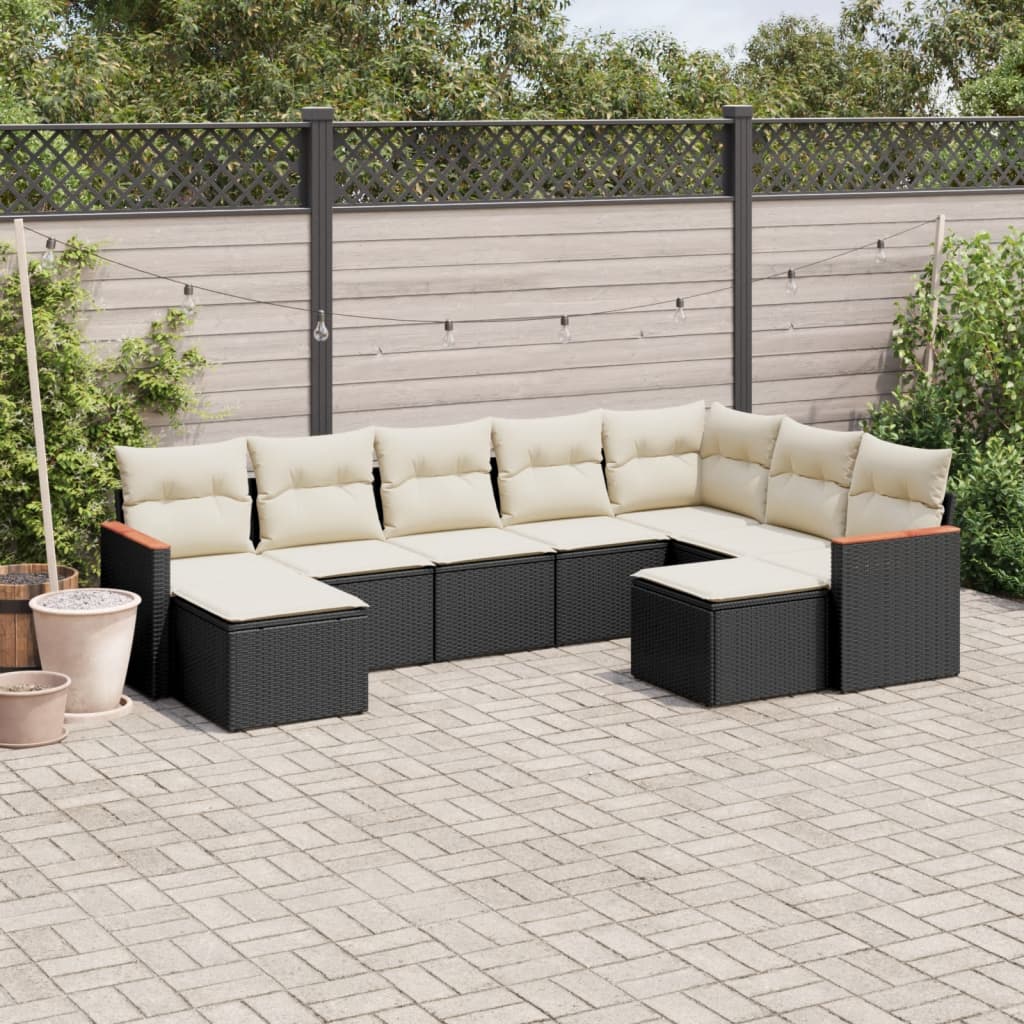 JUNG Vida 9-tlg. Garten-Sofagarnitur mit Kissen Schwarz Poly Rattan