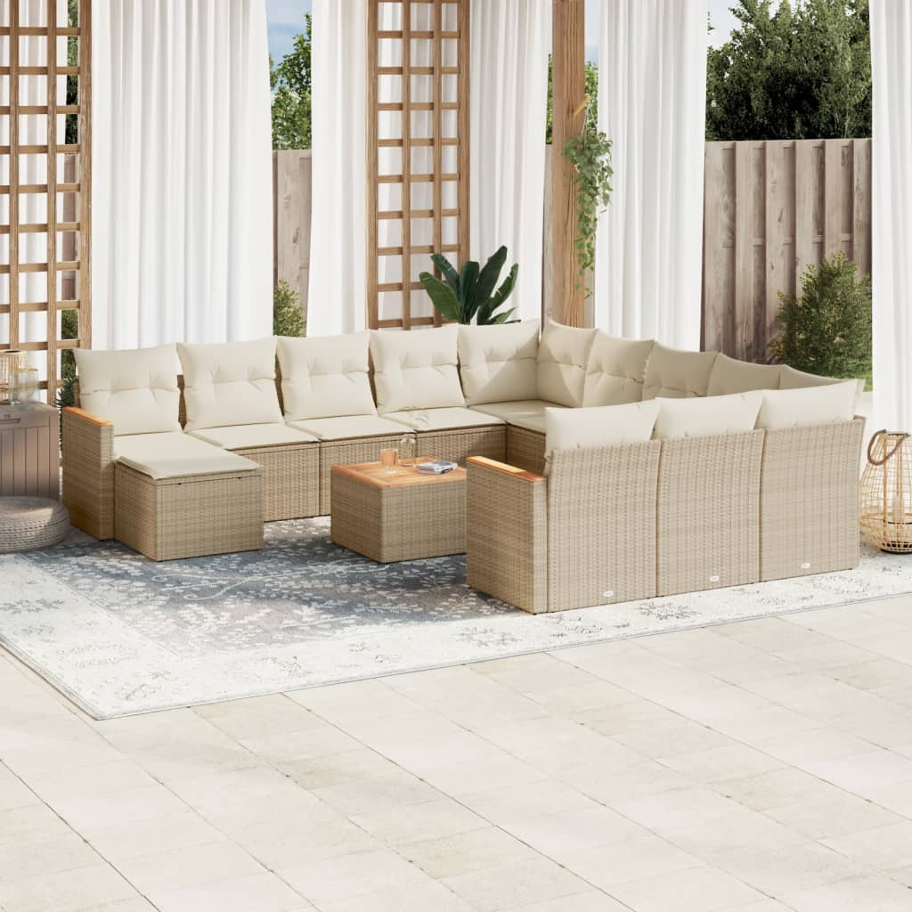 JUNG Vida 13-tlg. Garten-Sofagarnitur mit Kissen Beige Poly Rattan