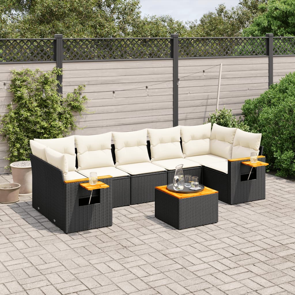 JUNG Vida 8-tlg. Garten-Sofagarnitur mit Kissen Schwarz Poly Rattan