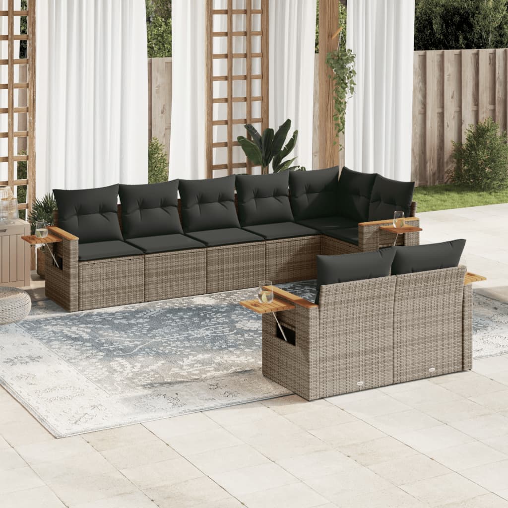 JUNG Vida 8-tlg. Garten-Sofagarnitur mit Kissen Grau Poly Rattan