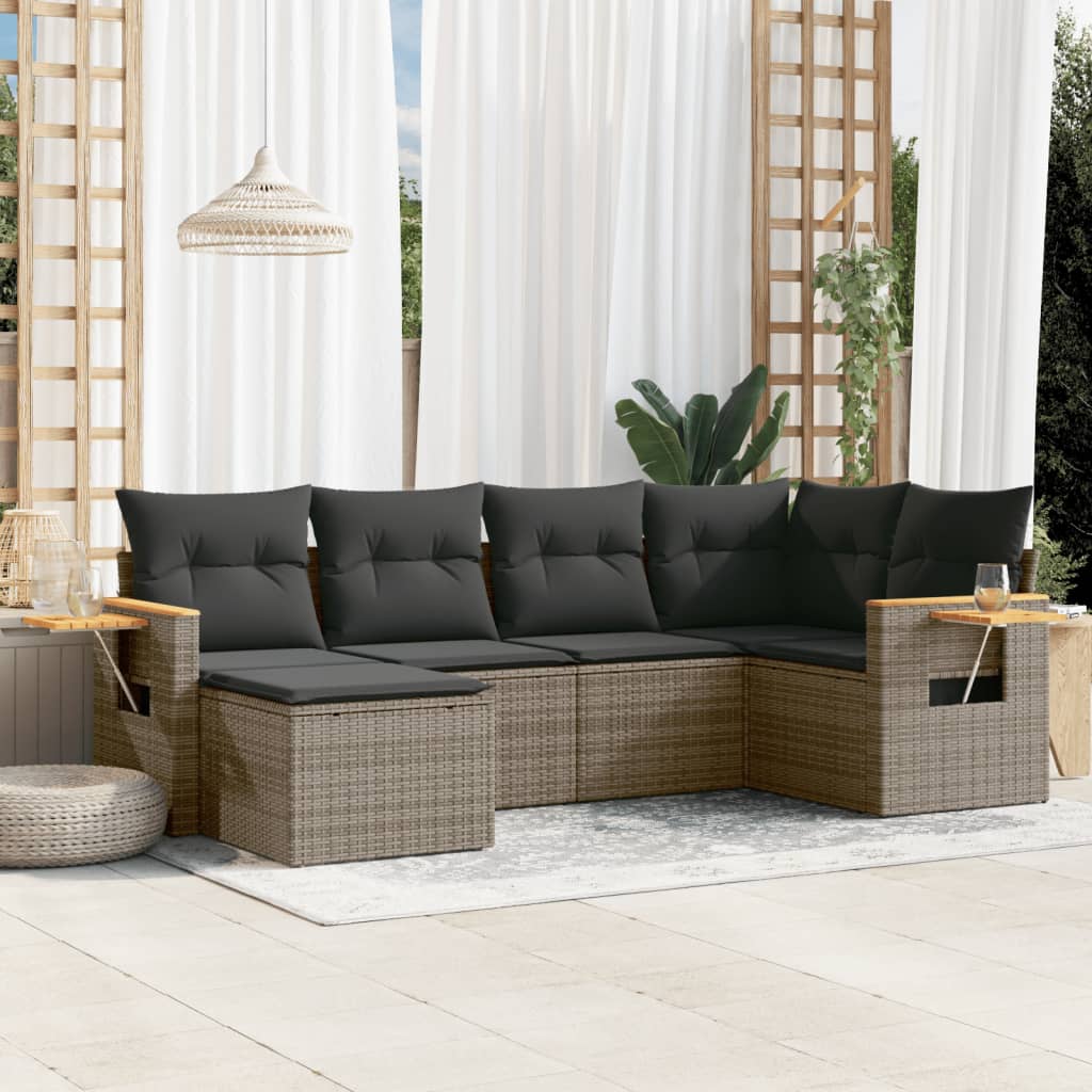 JUNG Vida 6-tlg. Garten-Sofagarnitur mit Kissen Grau Poly Rattan