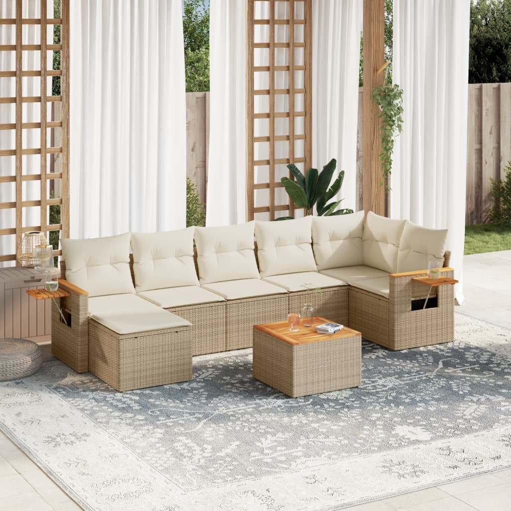 JUNG Vida 8-tlg. Garten-Sofagarnitur mit Kissen Beige Poly Rattan
