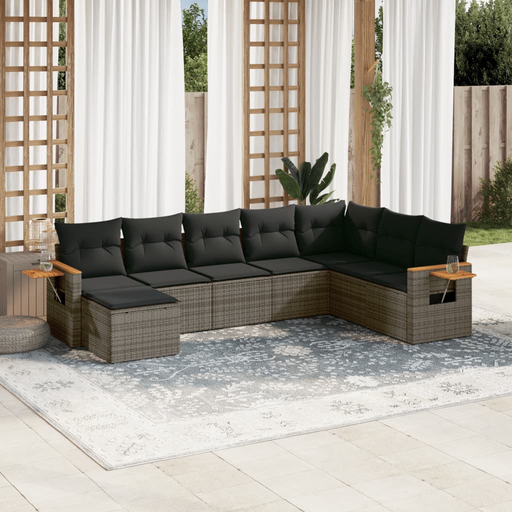 JUNG Vida 8-tlg. Garten-Sofagarnitur mit Kissen Grau Poly Rattan