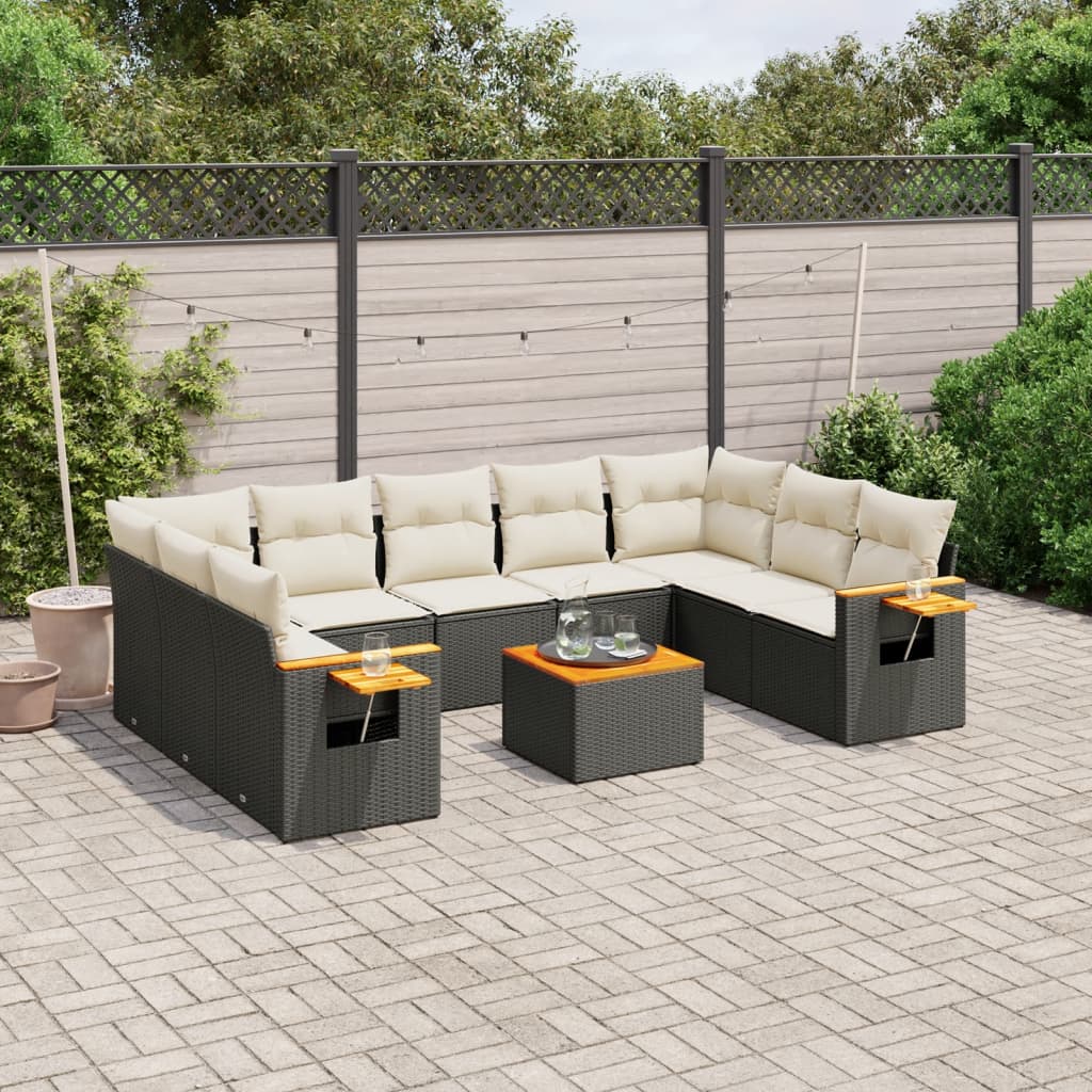 JUNG Vida 10-tlg. Garten-Sofagarnitur mit Kissen Schwarz Poly Rattan