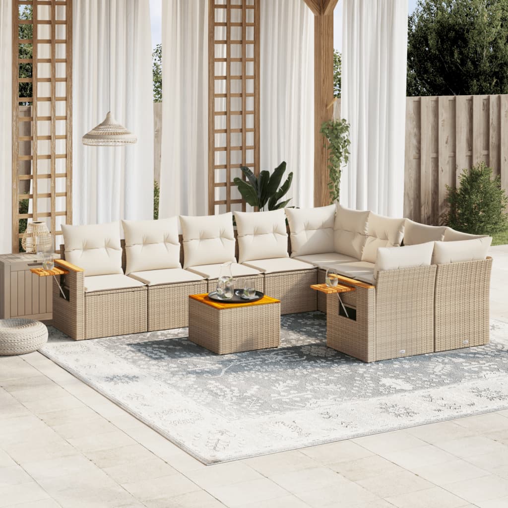JUNG Vida 10-tlg. Garten-Sofagarnitur mit Kissen Beige Poly Rattan