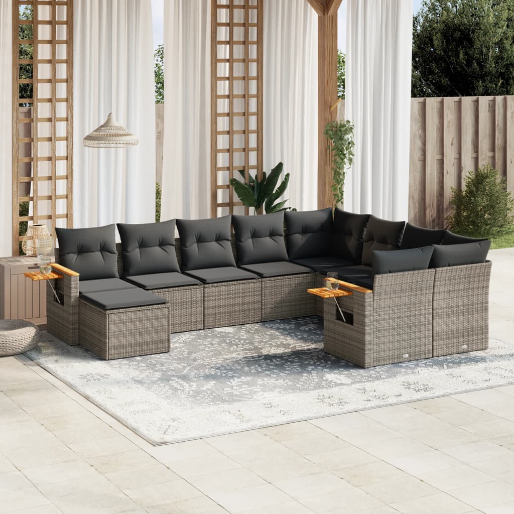JUNG Vida 10-tlg. Garten-Sofagarnitur mit Kissen Grau Poly Rattan