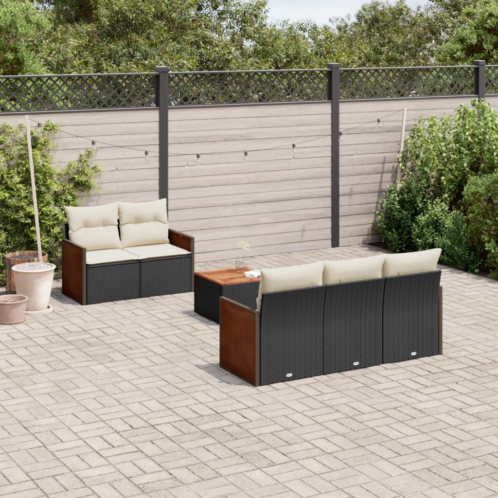 JUNG Vida 6-tlg. Garten-Sofagarnitur mit Kissen Schwarz Poly Rattan