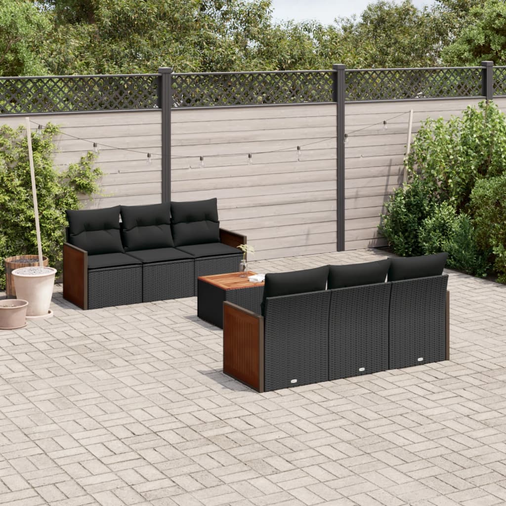 JUNG Vida 7-tlg. Garten-Sofagarnitur mit Kissen Schwarz Poly Rattan
