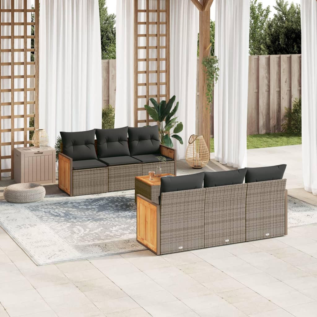 JUNG Vida 7-tlg. Garten-Sofagarnitur mit Kissen Grau Poly Rattan