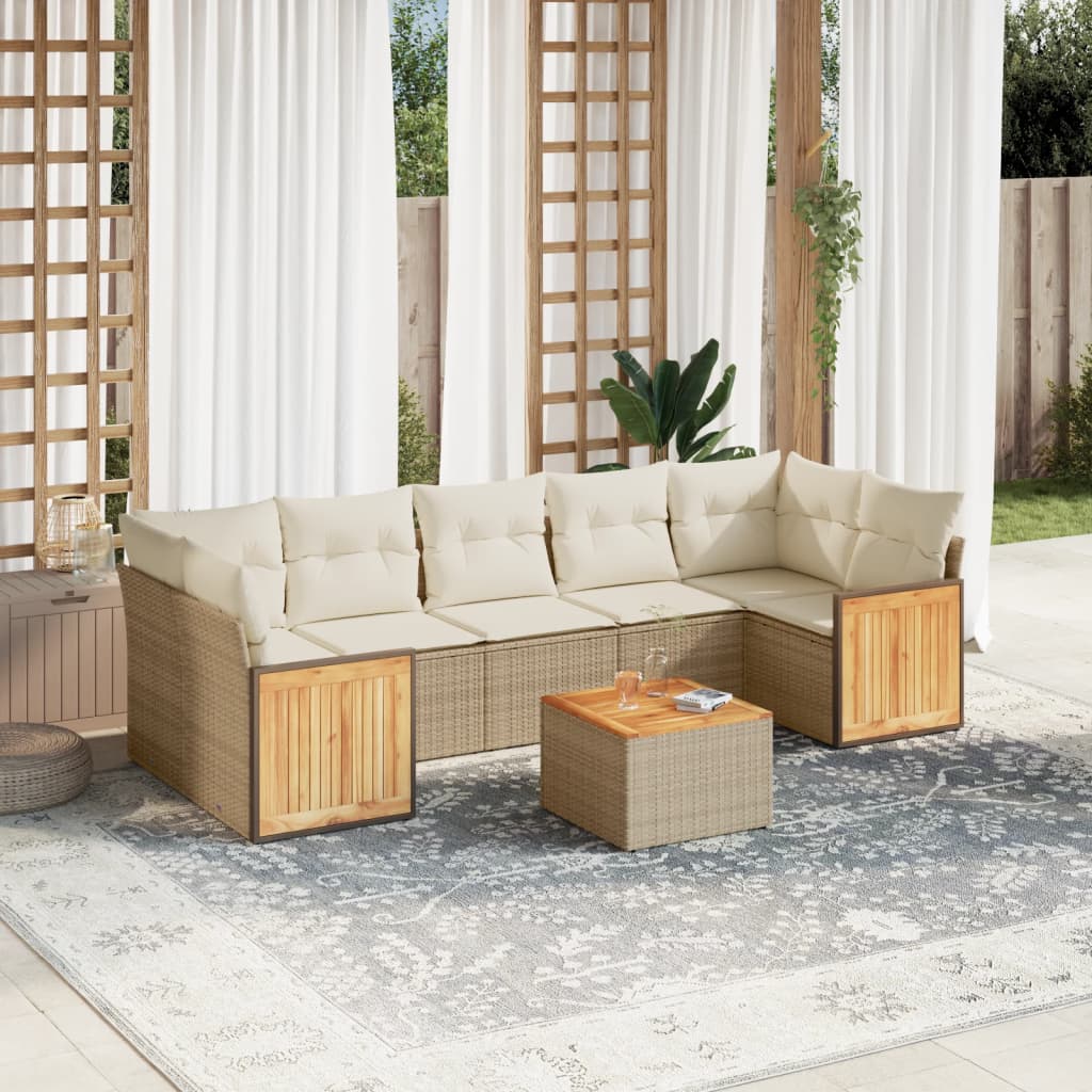 JUNG Vida 8-tlg. Garten-Sofagarnitur mit Kissen Beige Poly Rattan