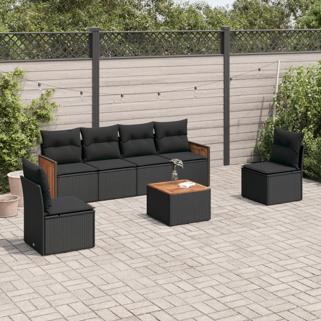 JUNG Vida 7-tlg. Garten-Sofagarnitur mit Kissen Schwarz Poly Rattan