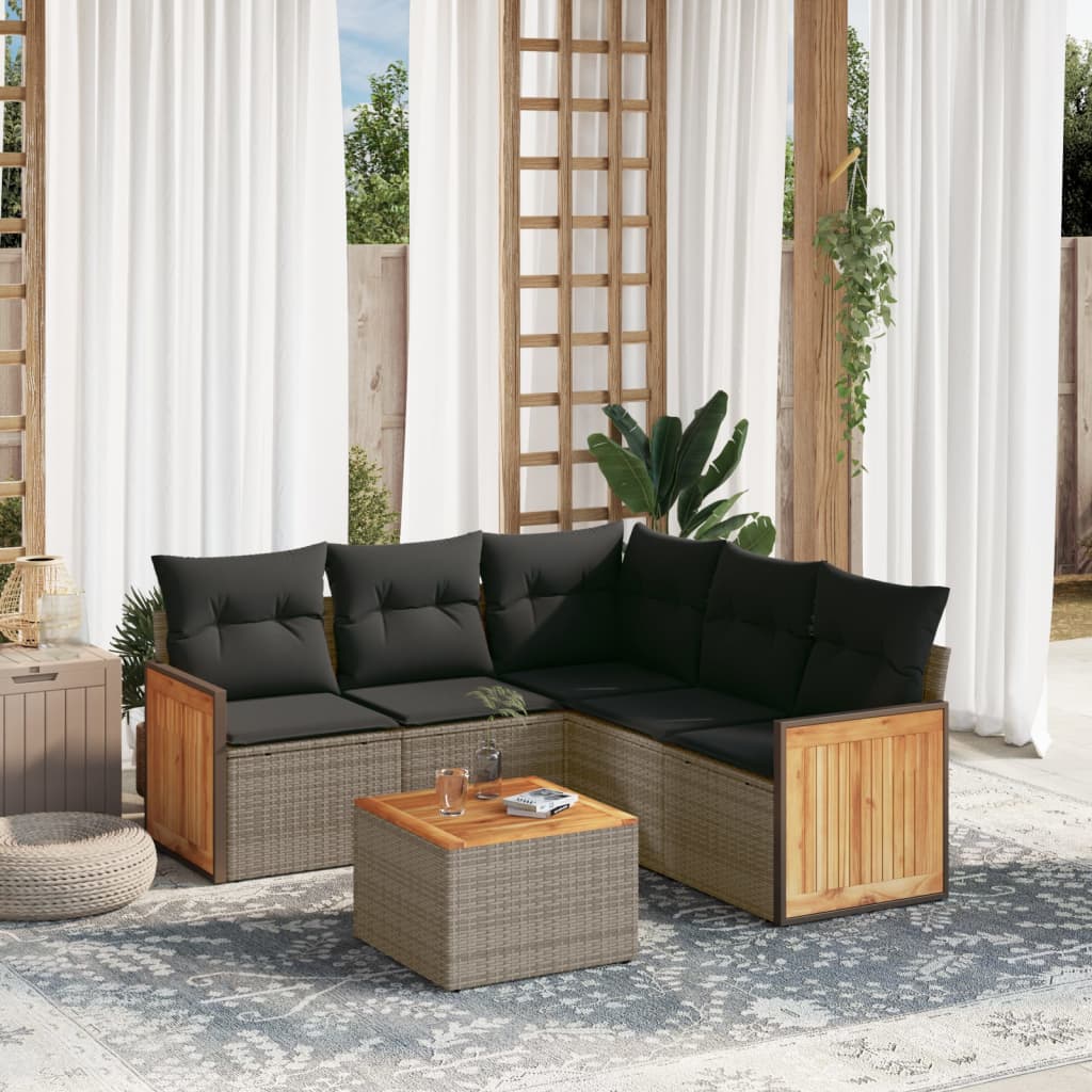 JUNG Vida 6-tlg. Garten-Sofagarnitur mit Kissen Grau Poly Rattan