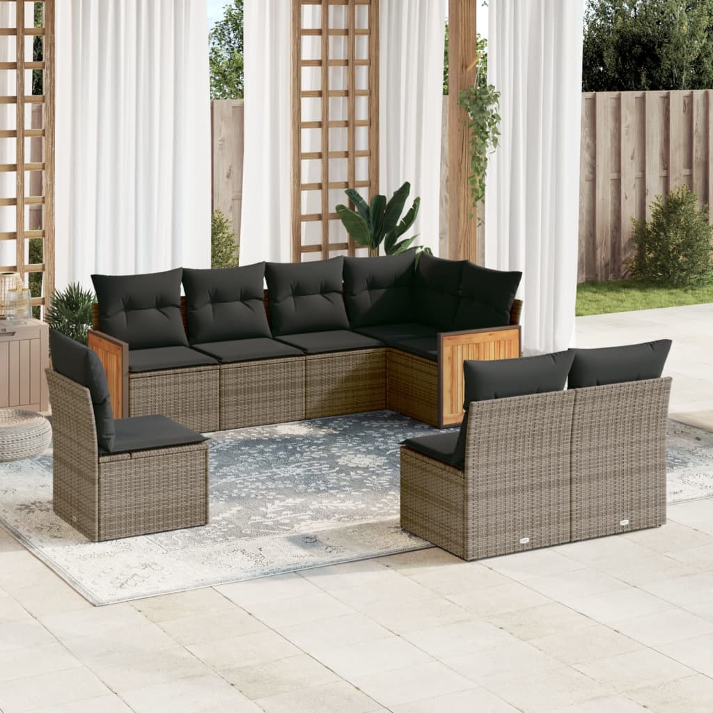 JUNG Vida 8-tlg. Garten-Sofagarnitur mit Kissen Grau Poly Rattan