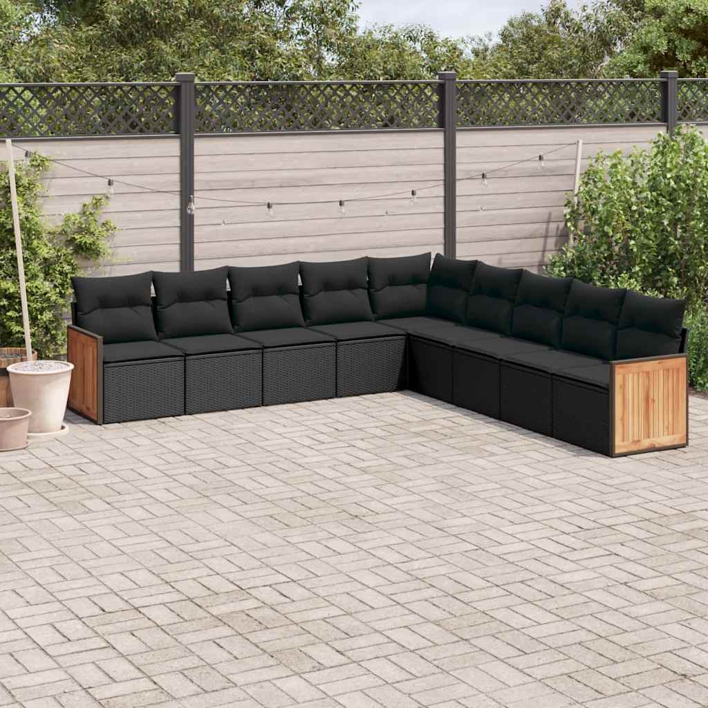 JUNG Vida 9-tlg. Garten-Sofagarnitur mit Kissen Schwarz Poly Rattan