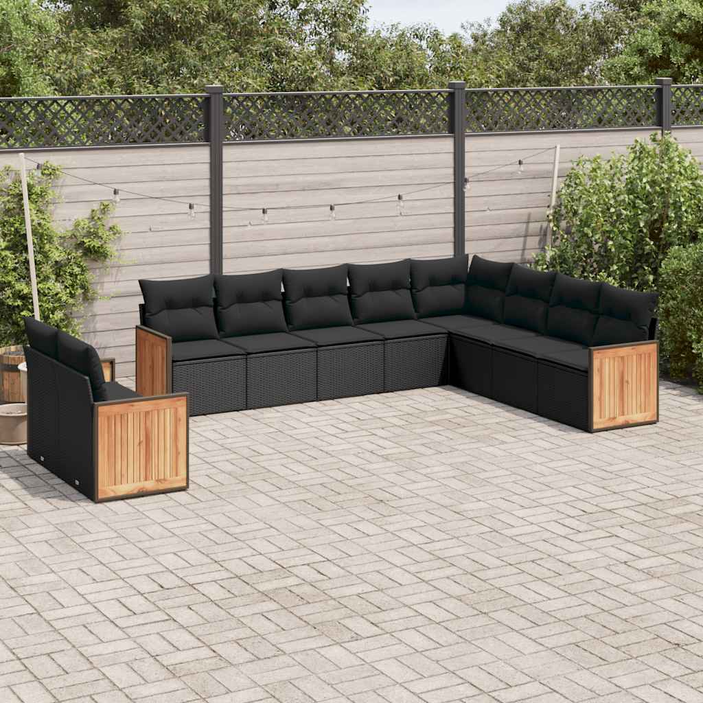 JUNG Vida 10-tlg. Garten-Sofagarnitur mit Kissen Schwarz Poly Rattan