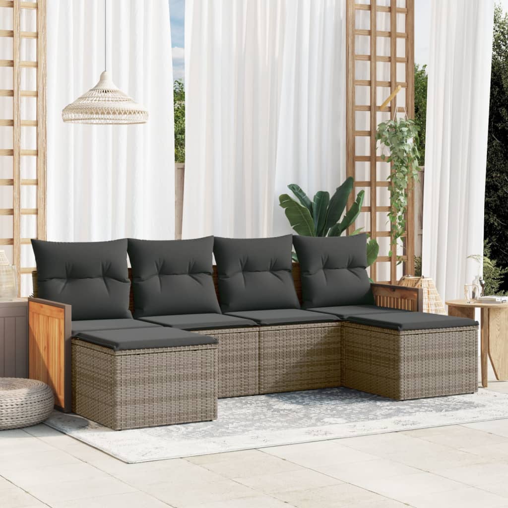 JUNG Vida 6-tlg. Garten-Sofagarnitur mit Kissen Grau Poly Rattan