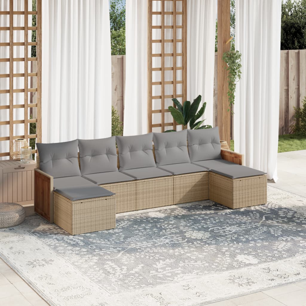 JUNG Vida 7-tlg. Garten-Sofagarnitur mit Kissen Beige Poly Rattan