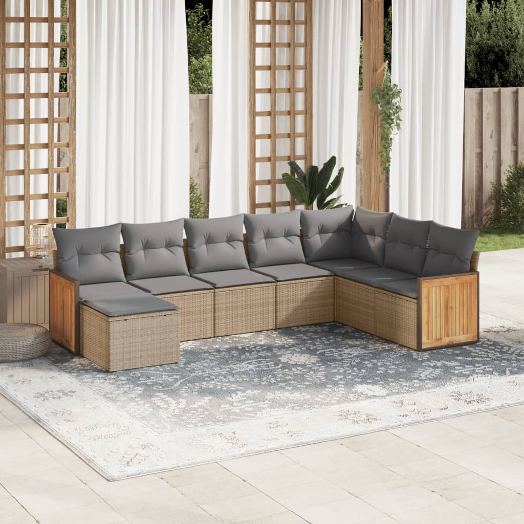 JUNG Vida 8-tlg. Garten-Sofagarnitur mit Kissen Beige Poly Rattan