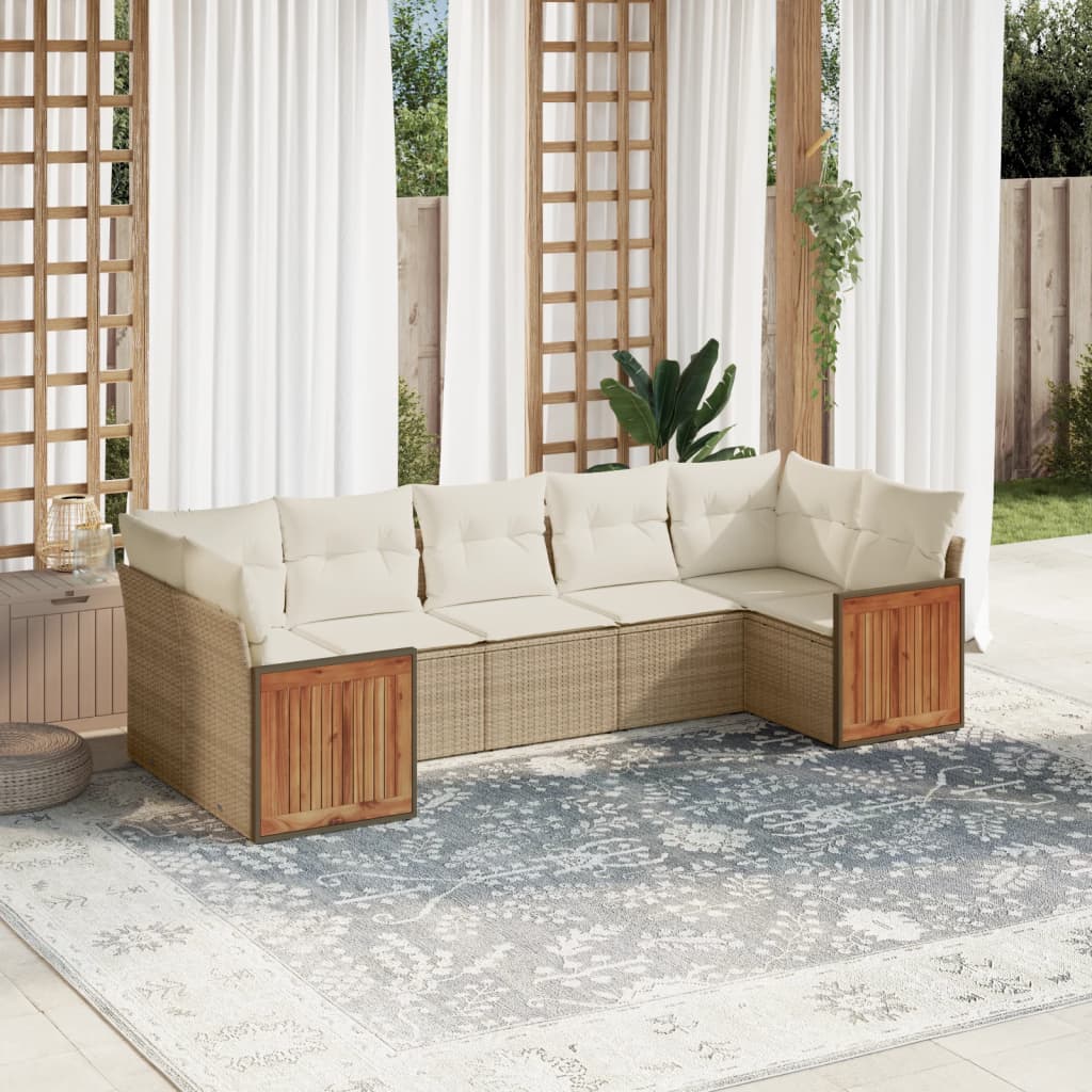 JUNG Vida 7-tlg. Garten-Sofagarnitur mit Kissen Beige Poly Rattan