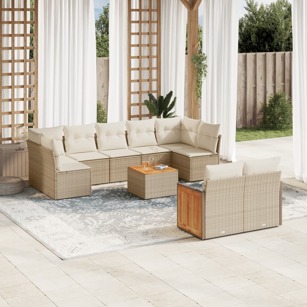 JUNG Vida 10-tlg. Garten-Sofagarnitur mit Kissen Beige Poly Rattan