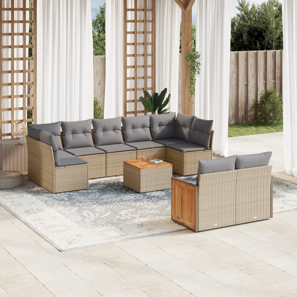 JUNG Vida 10-tlg. Garten-Sofagarnitur mit Kissen Beige Poly Rattan