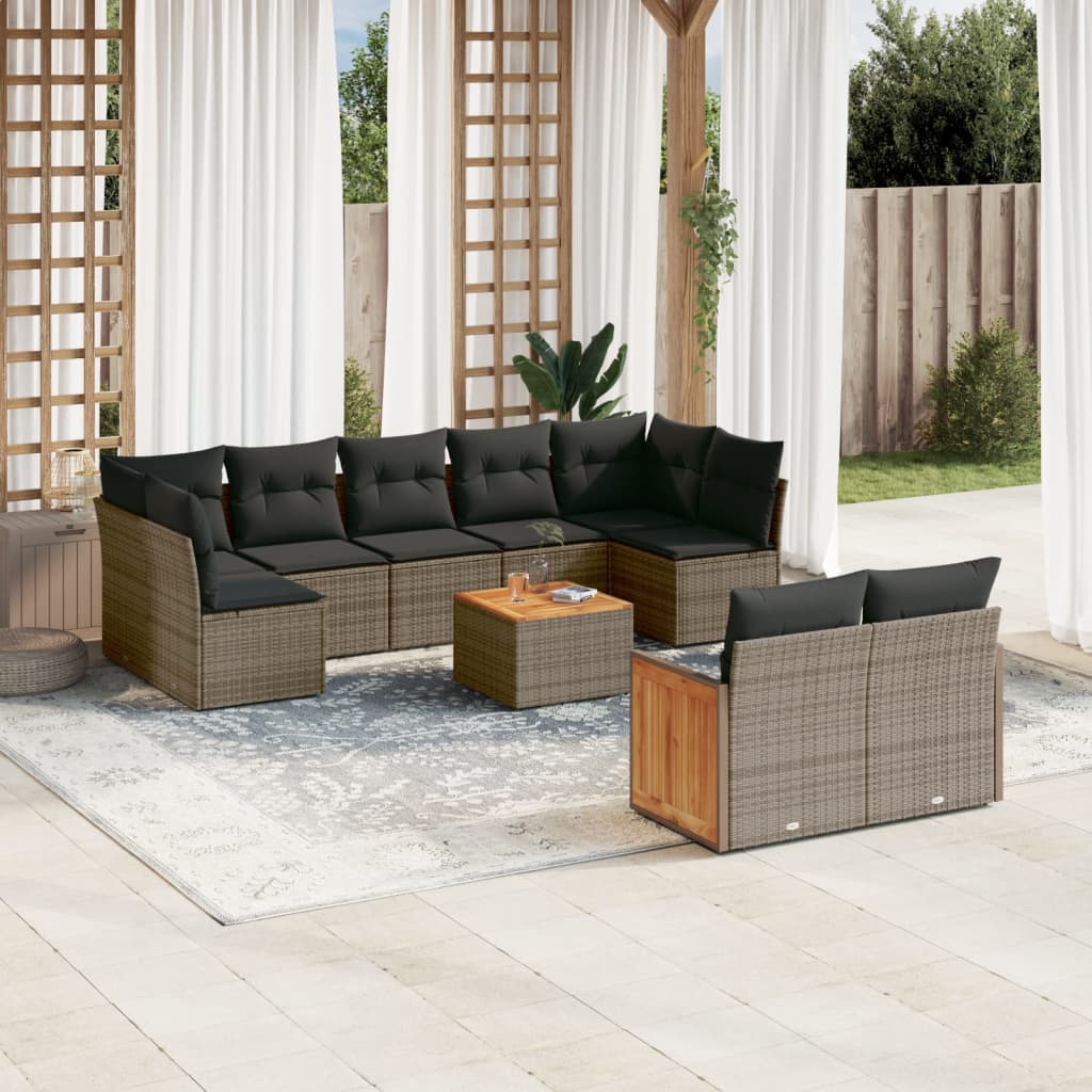 JUNG Vida 10-tlg. Garten-Sofagarnitur mit Kissen Grau Poly Rattan
