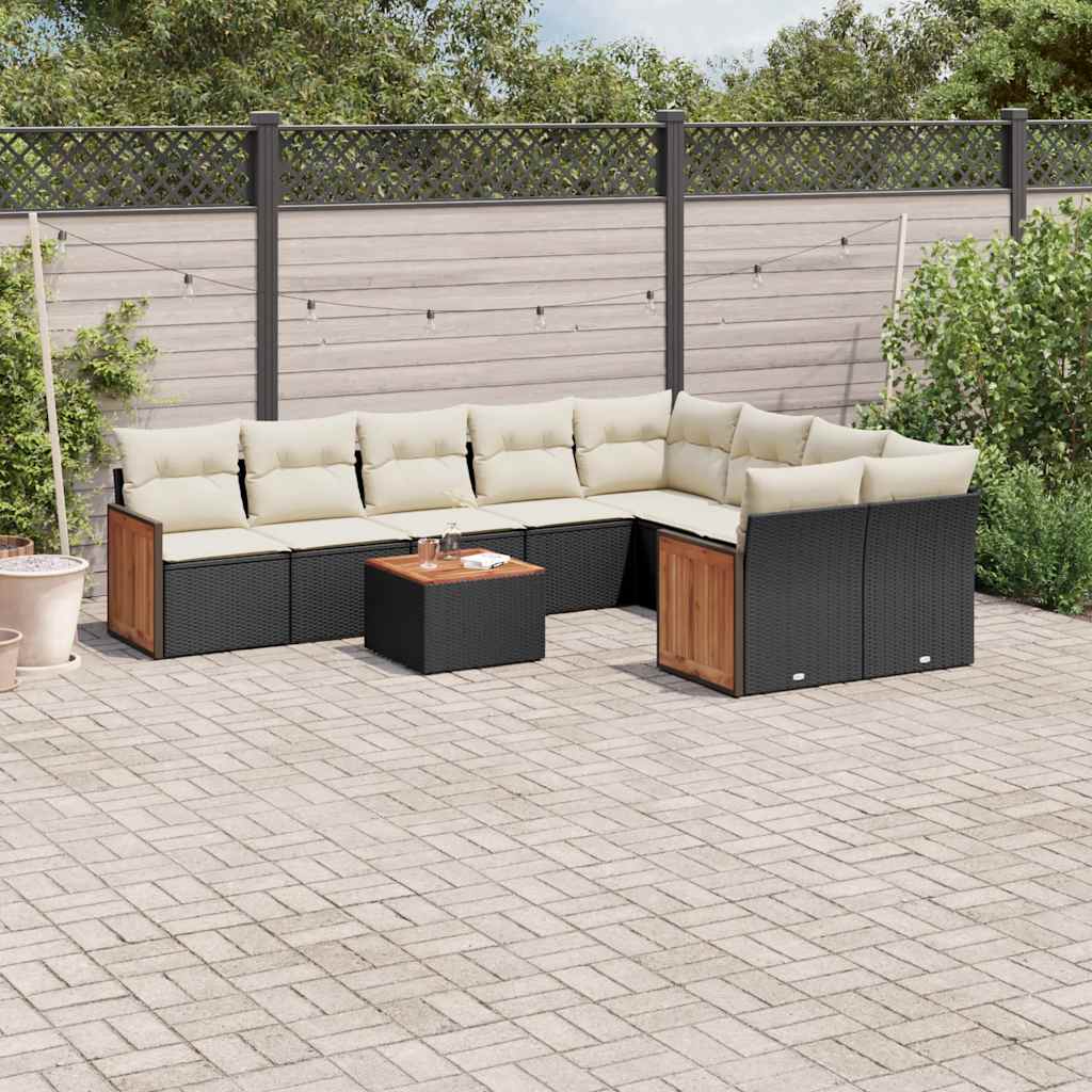 JUNG Vida 10-tlg. Garten-Sofagarnitur mit Kissen Schwarz Poly Rattan