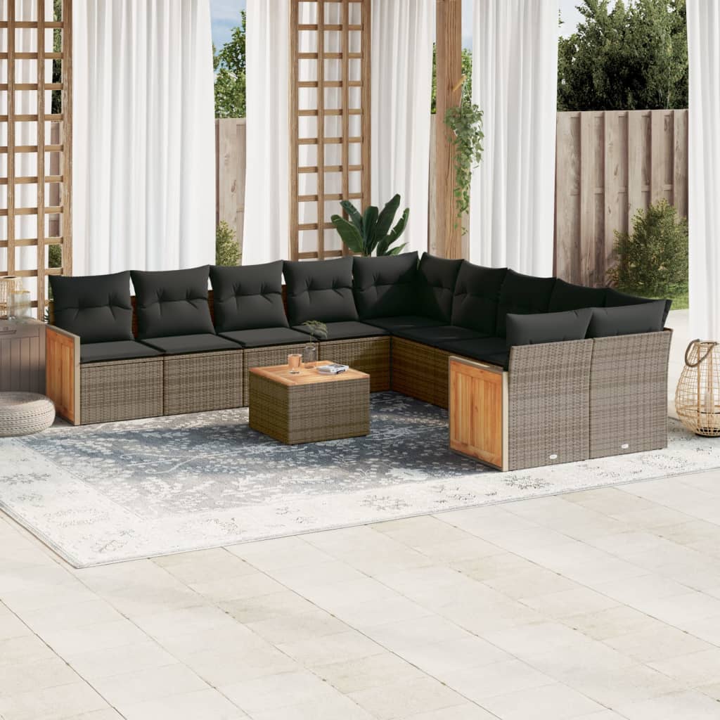 JUNG Vida 11-tlg. Garten-Sofagarnitur mit Kissen Grau Poly Rattan