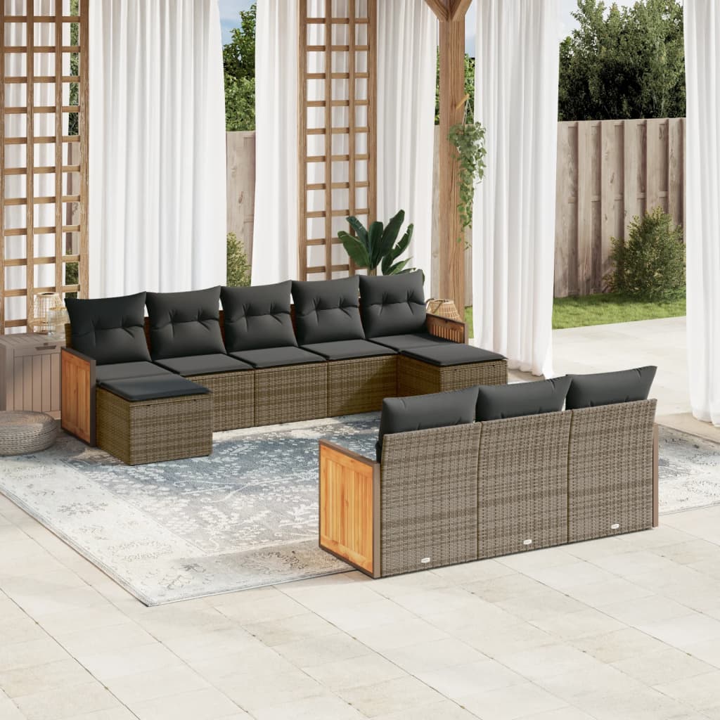 JUNG Vida 10-tlg. Garten-Sofagarnitur mit Kissen Grau Poly Rattan