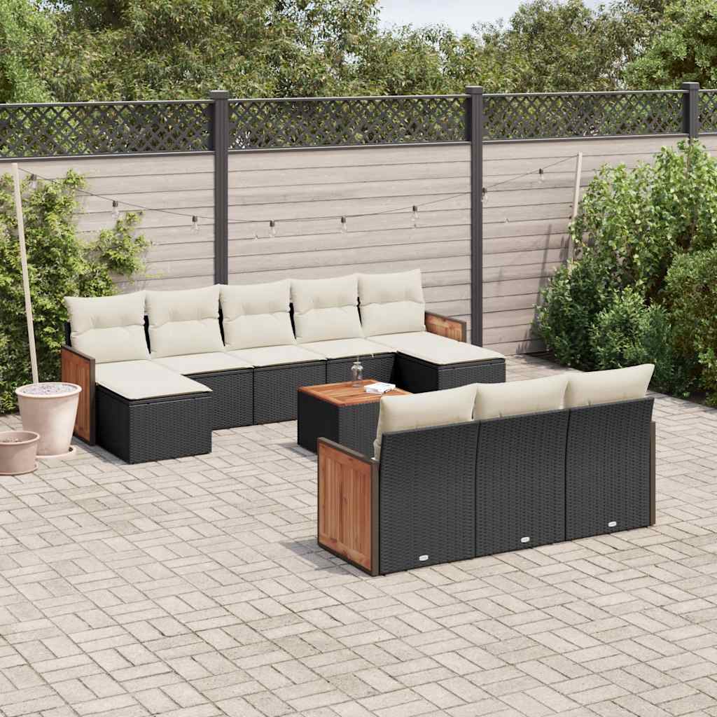 JUNG Vida 11-tlg. Garten-Sofagarnitur mit Kissen Schwarz Poly Rattan