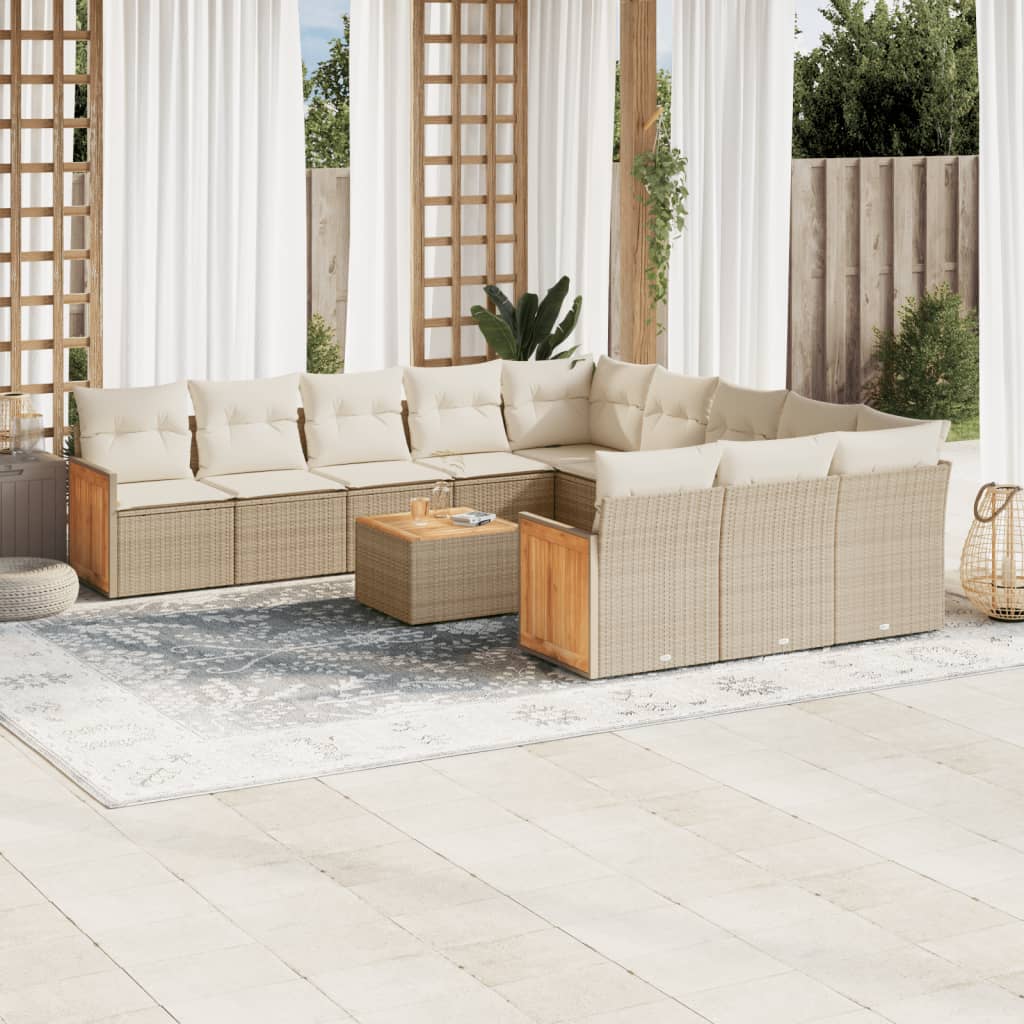 JUNG Vida 12-tlg. Garten-Sofagarnitur mit Kissen Beige Poly Rattan