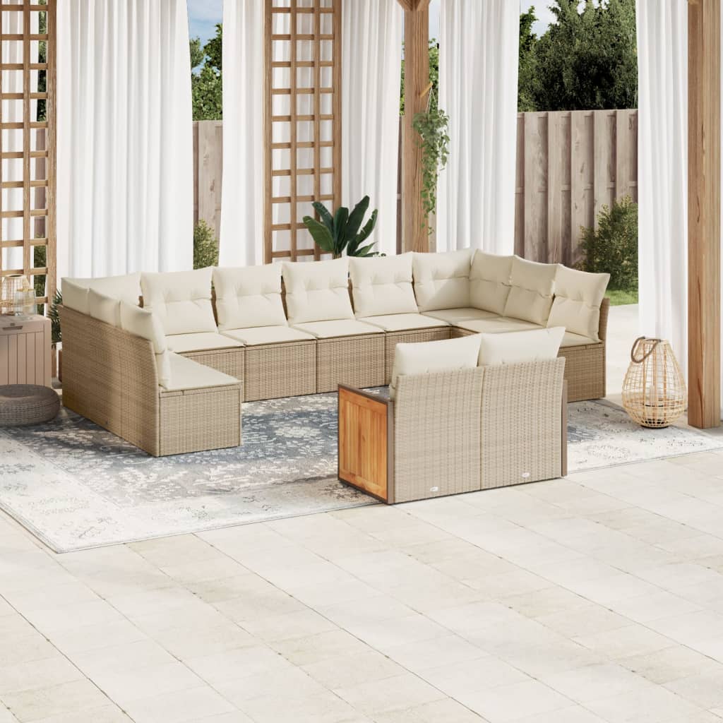 JUNG Vida 12-tlg. Garten-Sofagarnitur mit Kissen Beige Poly Rattan