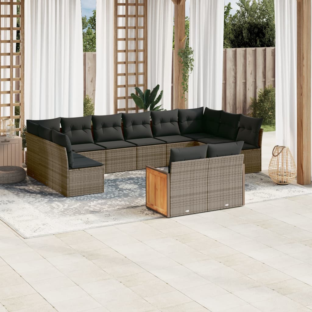 JUNG Vida 12-tlg. Garten-Sofagarnitur mit Kissen Grau Poly Rattan