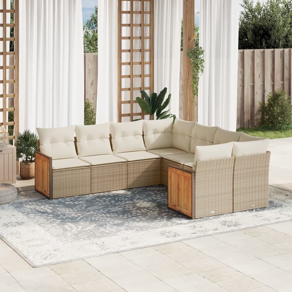 JUNG Vida 8-tlg. Garten-Sofagarnitur mit Kissen Beige Poly Rattan