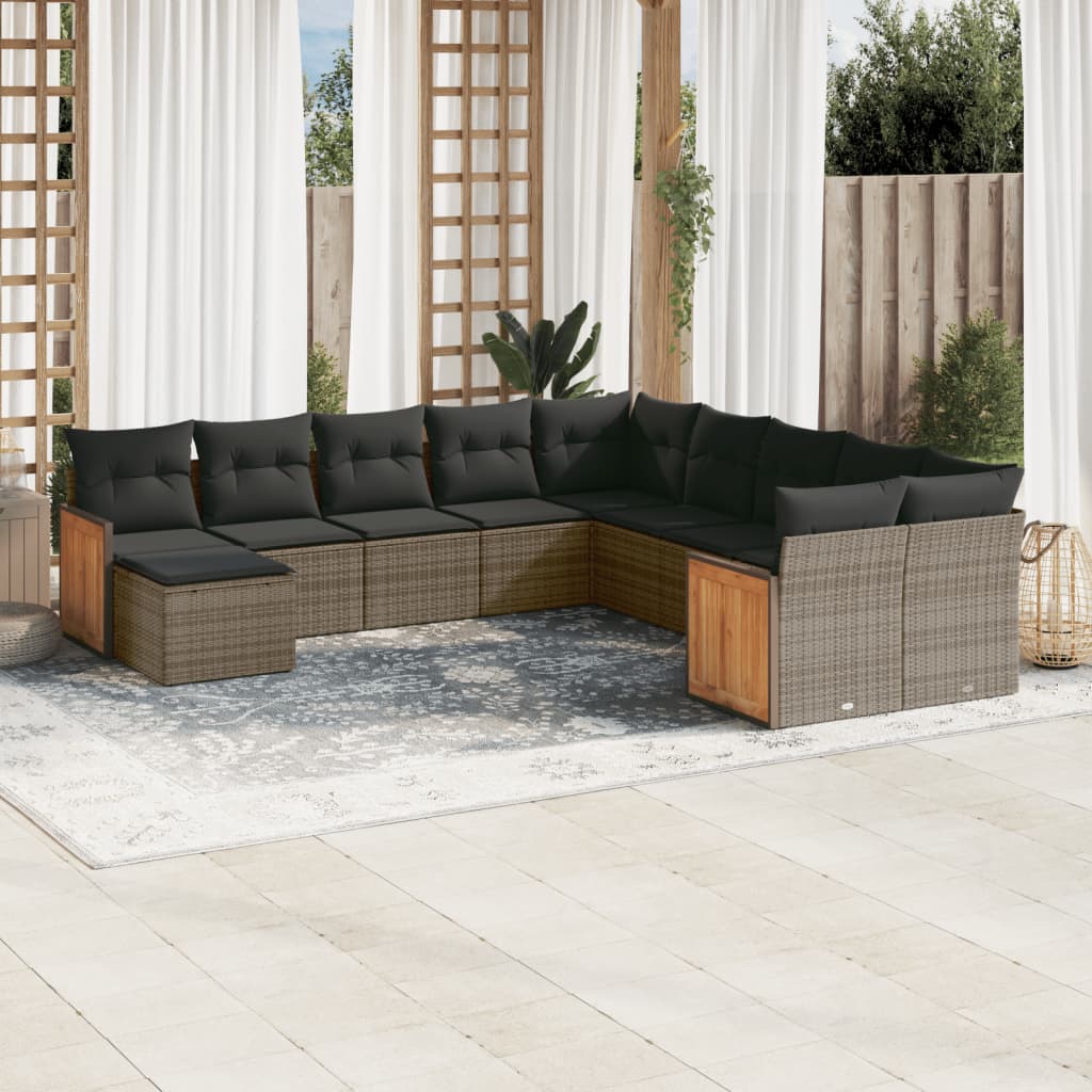 JUNG Vida 11-tlg. Garten-Sofagarnitur mit Kissen Grau Poly Rattan