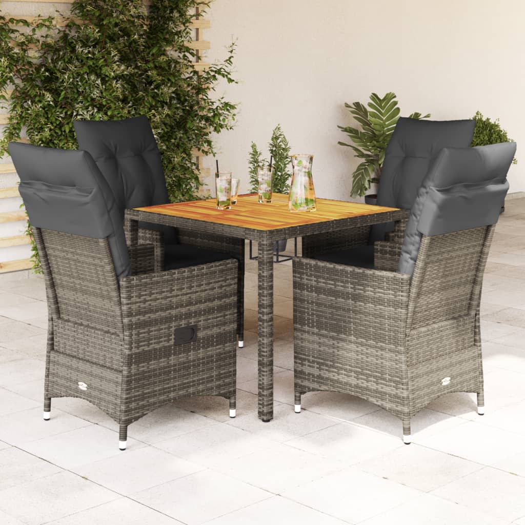 JUNG Vida 5-tlg. Garten-Essgruppe mit Kissen Grau Poly Rattan