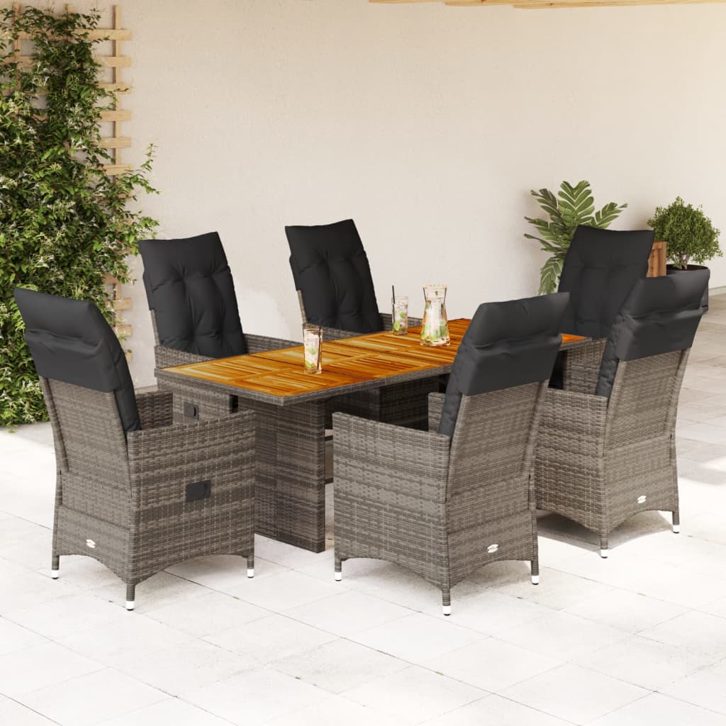 JUNG Vida 7-tlg. Garten-Essgruppe mit Kissen Grau Poly Rattan