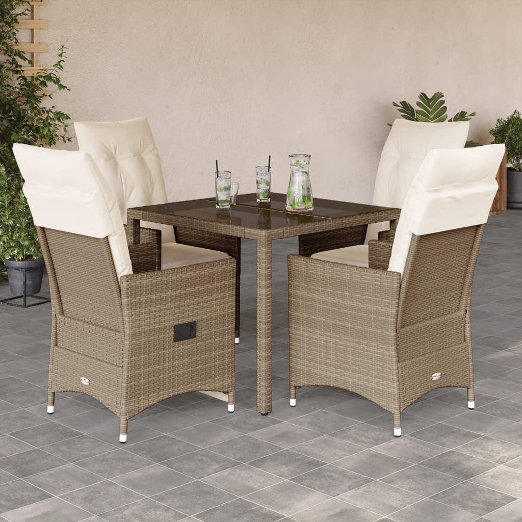 JUNG Vida 5-tlg. Garten-Essgruppe mit Kissen Beige Poly Rattan