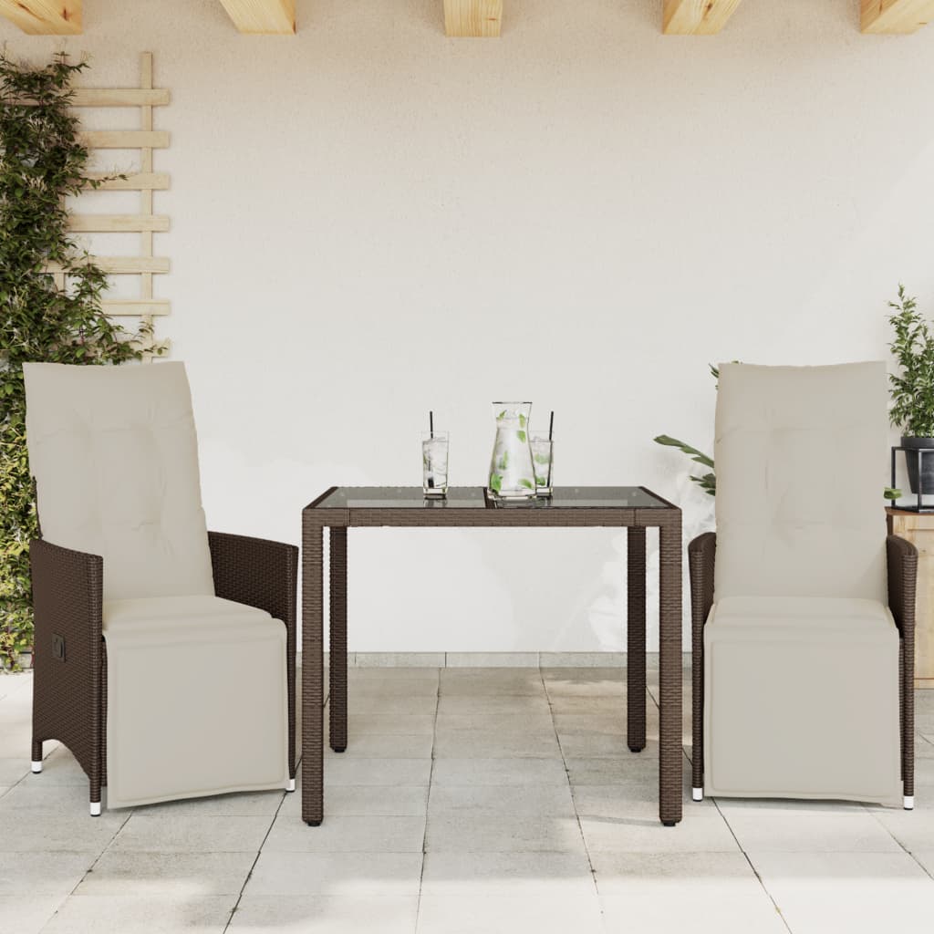 JUNG Vida 3-tlg. Garten-Bistro-Set mit Kissen Braun Poly Rattan