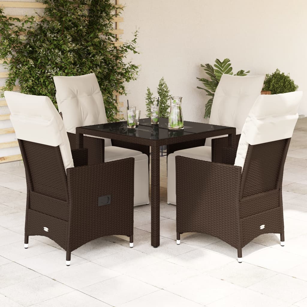 JUNG Vida 5-tlg. Garten-Bistro-Set mit Kissen Braun Poly Rattan