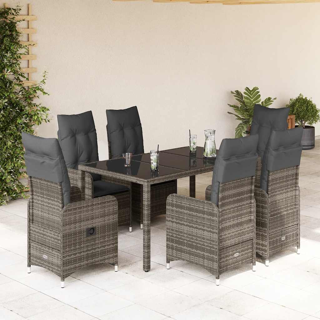 JUNG Vida 5-tlg. Garten-Bistro-Set mit Kissen Grau Poly Rattan