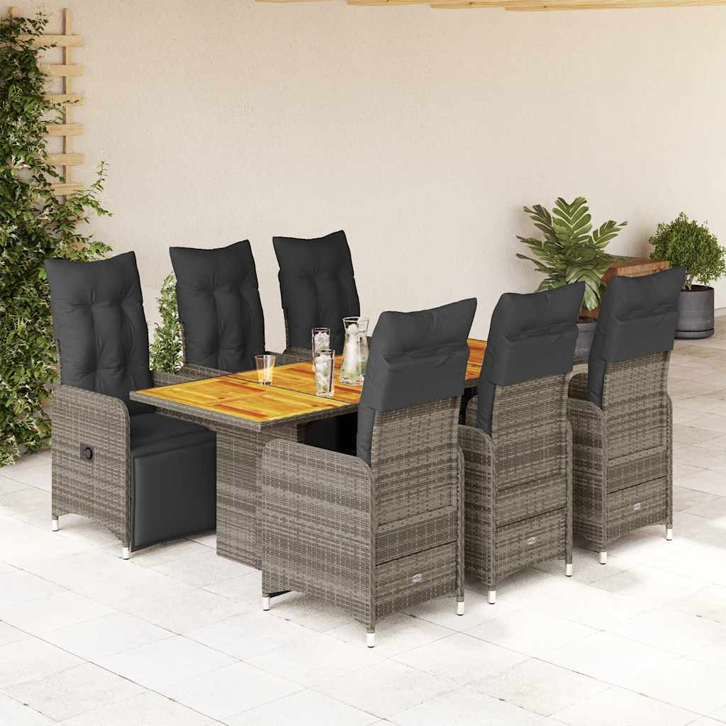 JUNG Vida 7-tlg. Garten-Bistro-Set mit Kissen Grau Poly Rattan
