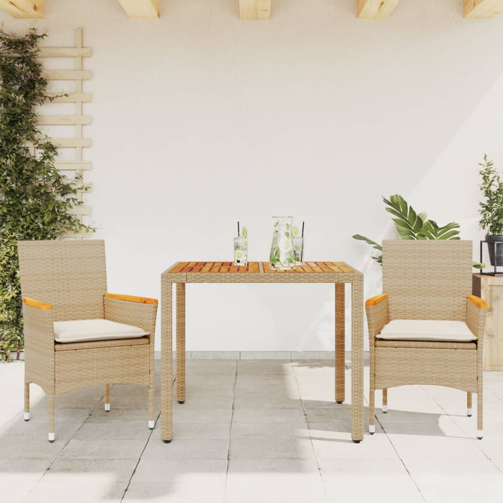 JUNG Vida 3-tlg. Garten-Essgruppe mit Kissen Beige Poly Rattan Akazie